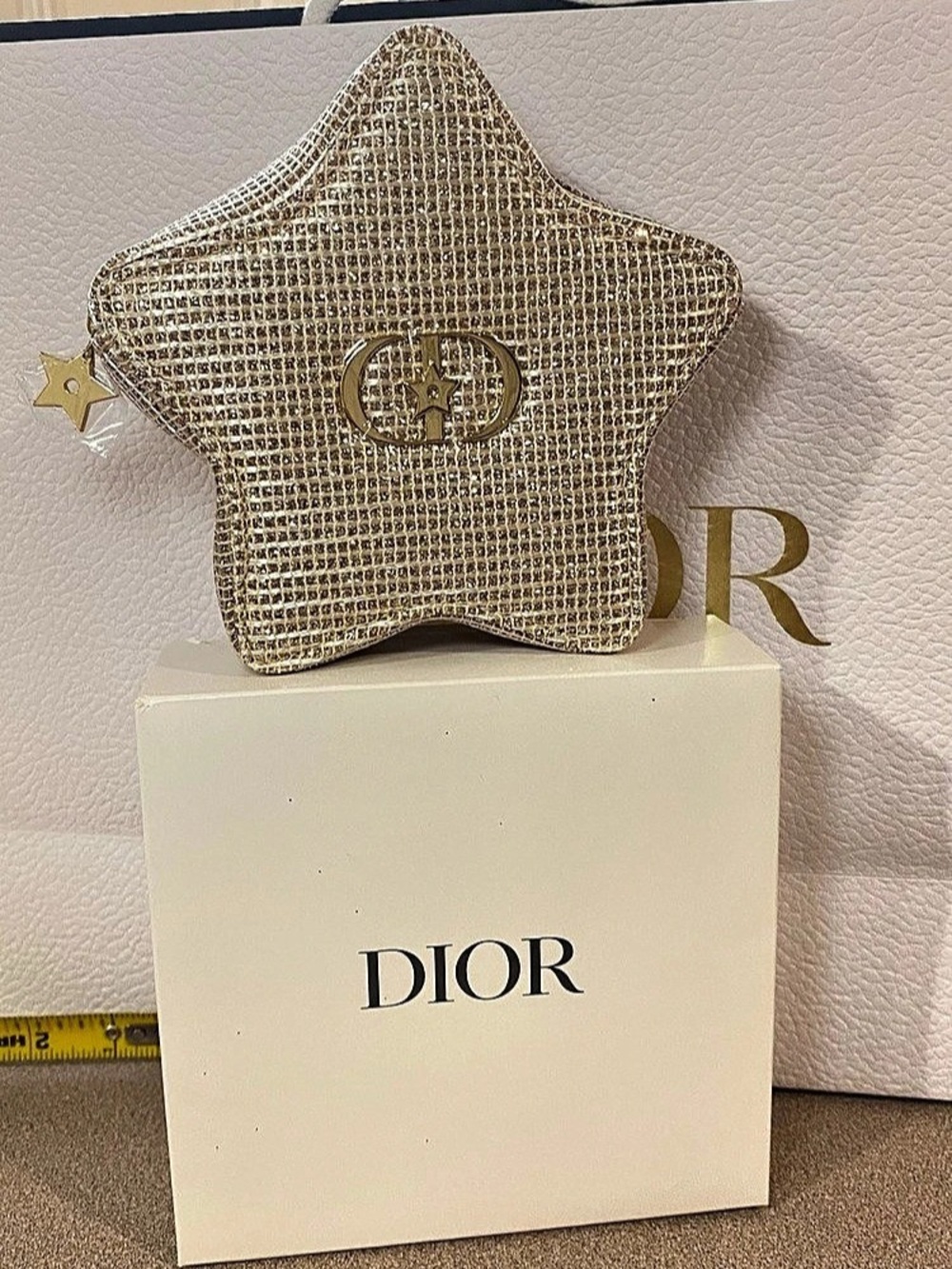 Dior Holiday Star Pouch Mini Bag in Gold & White